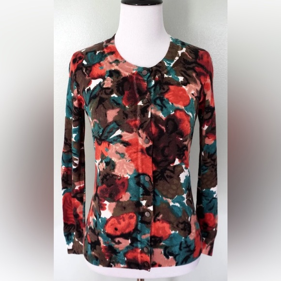 Talbots abstract print knit cardigan sweater size xsmall - Picture 1 of 9